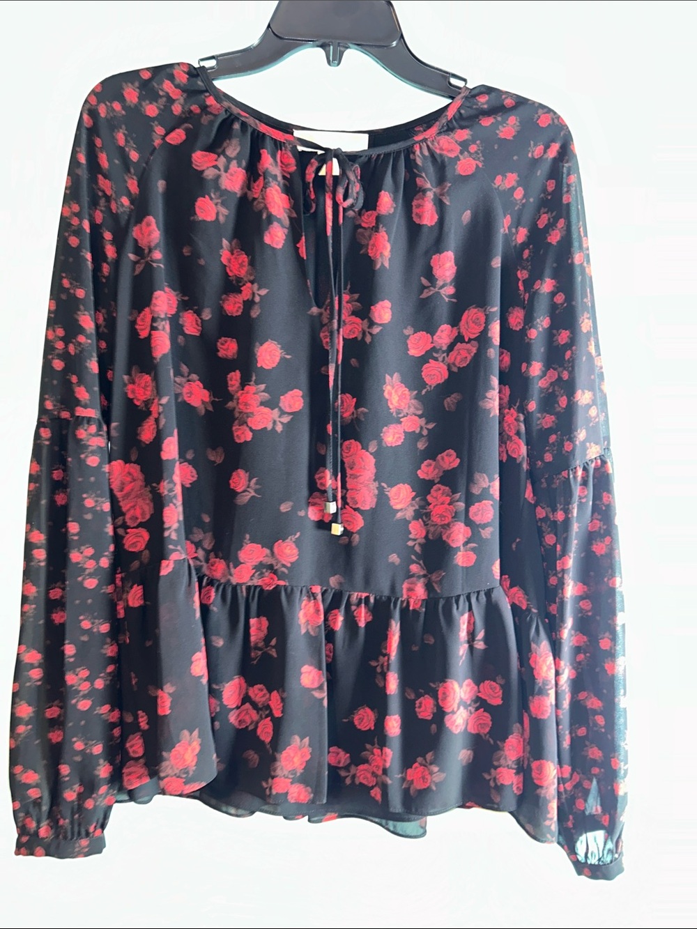 Michael Kors Black Blouse with Red Rose Print